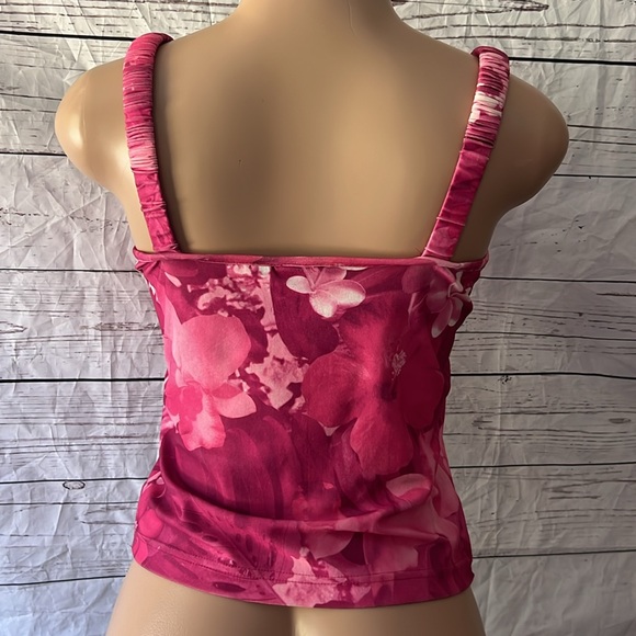 90’s Vintage Moda International Hot Pink Tropical Print Tank Sz S - Picture 4 of 5